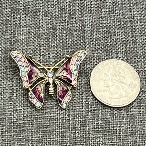 Liz Claiborne Butterfly Brooch Pin Enamel Rhinestone Gold Purple Blue Pink Bling